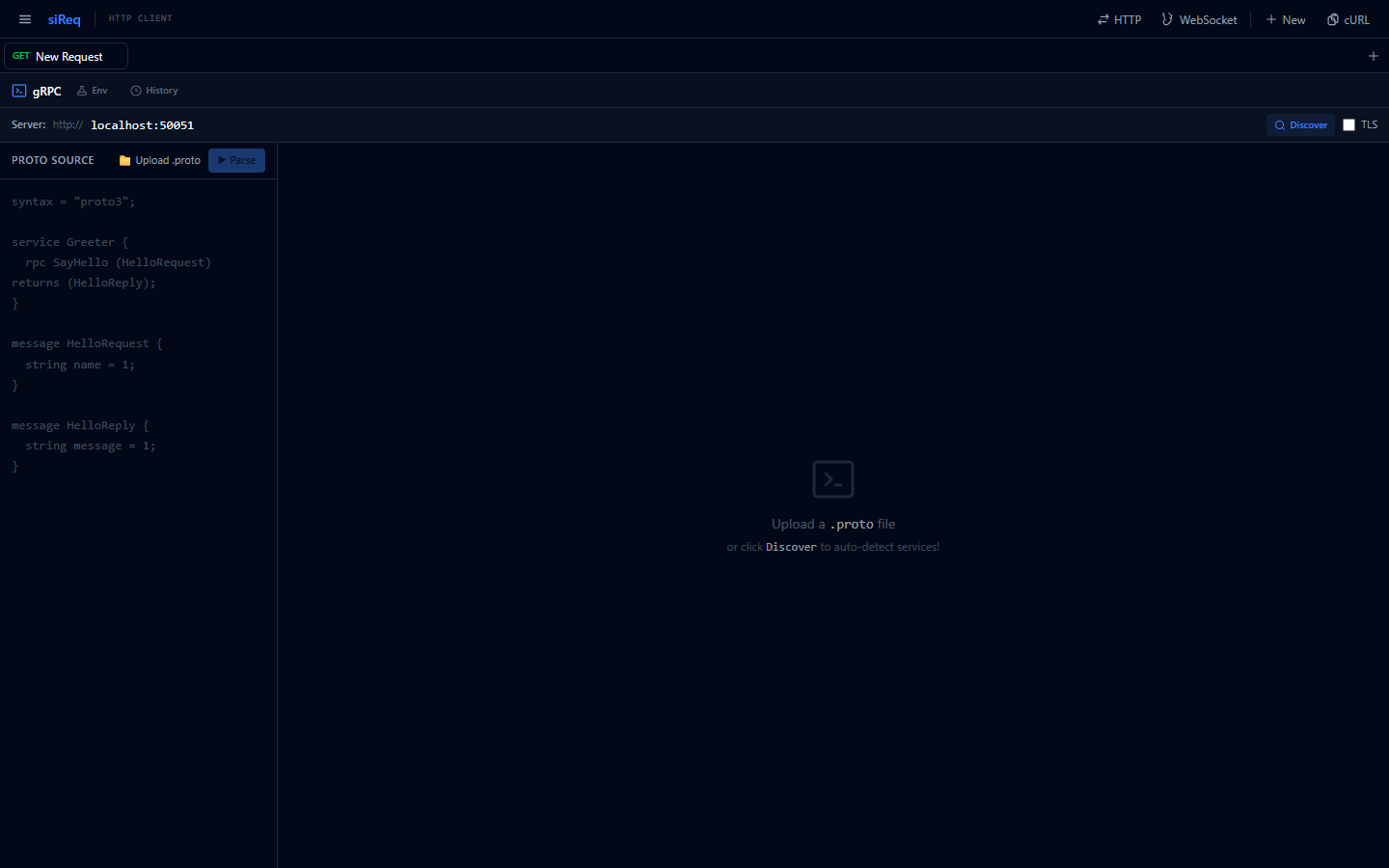 siReq gRPC Client Panel